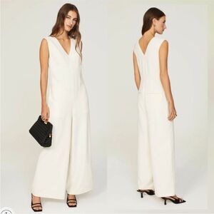 Marina Moscone‎ V-Neck Jumpsuit Cream Sz 2